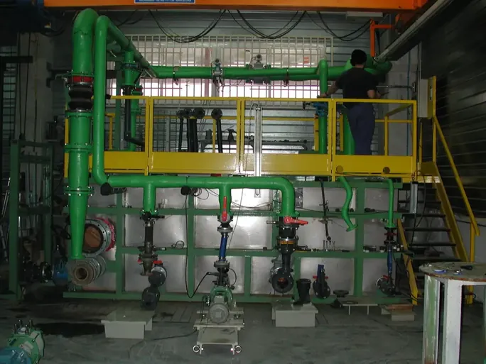 The current test bench, where every pump is tested before dispatch